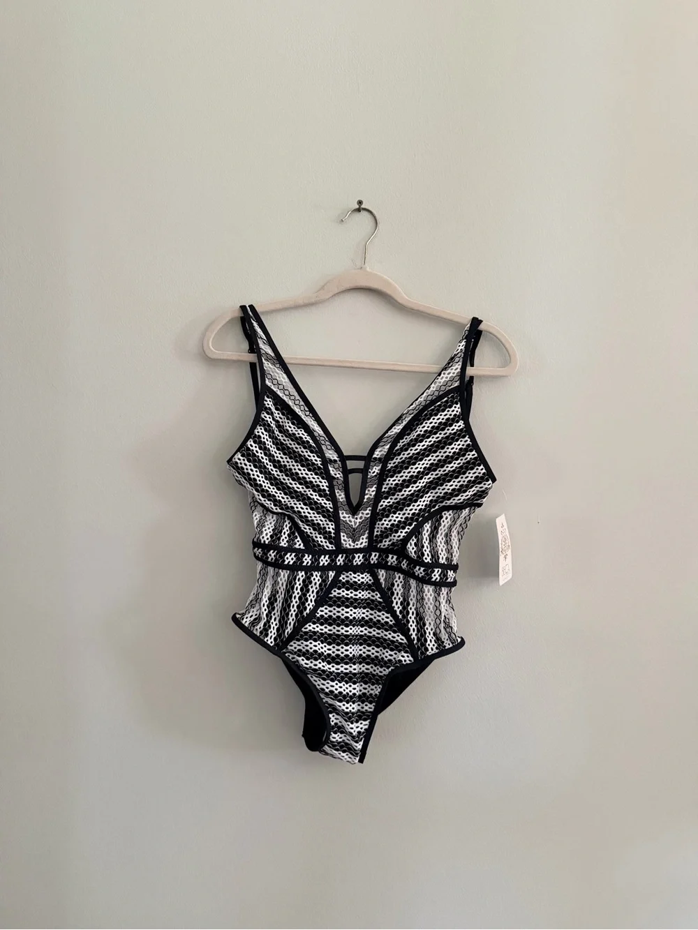 BECCA Black and White Striped One-Piece Swimsuit